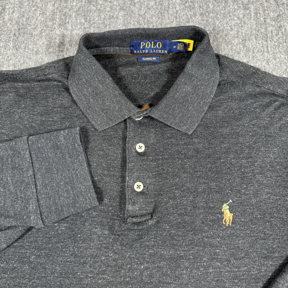 Polo Ralph Lauren Men's M Classic Fit Long Sleeve Polo Shirt Gray Pony Cotton